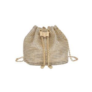 Pearl Decor Drawstring Crossbody Bag Chain Mini Bucket Handbags Gold o_o